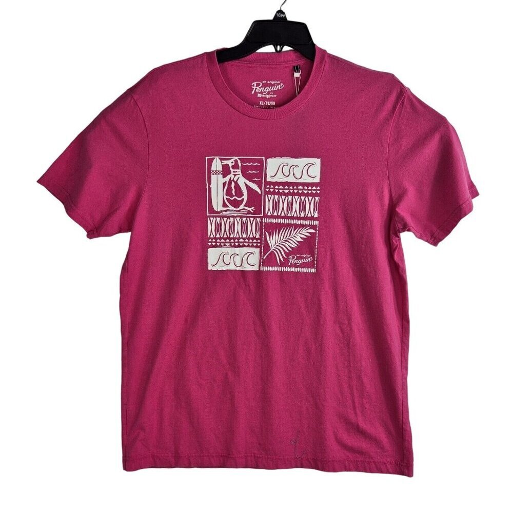 Original Penguin Men's T Shirt Size XL Cotton Surfer Logo Design Pink Peacock 41